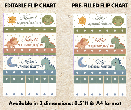 Printable dinosaur daily routine flip chart for Boys & Reward Chart