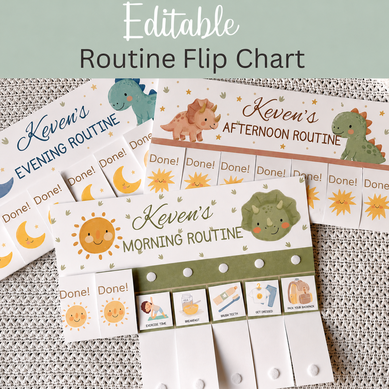 Printable dinosaur daily routine flip chart for Boys & Reward Chart