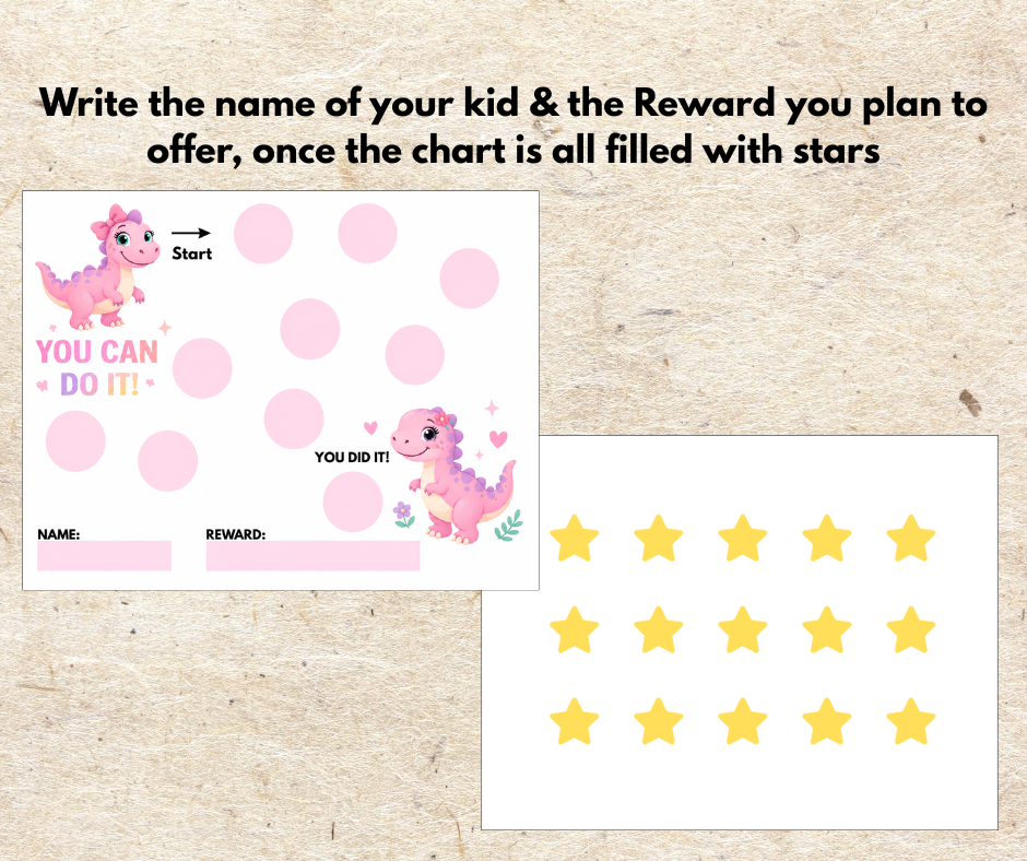 Printable dinosaur daily routine flip chart for Girls & Reward Chart