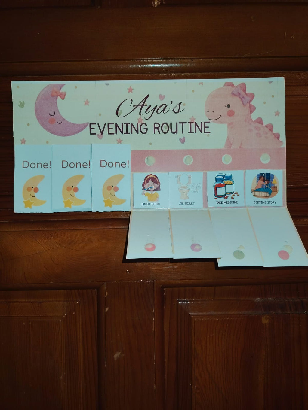 Printable dinosaur daily routine flip chart for Girls & Reward Chart