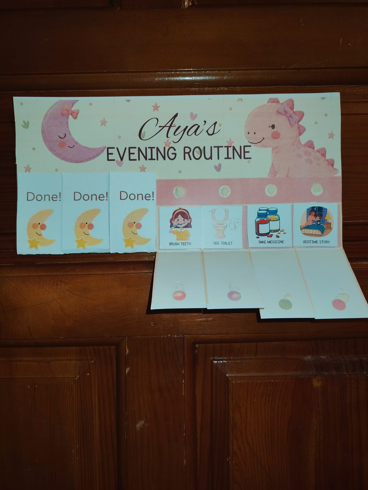 Printable dinosaur daily routine flip chart for Girls & Reward Chart