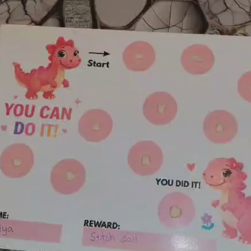 Printable dinosaur daily routine flip chart for Girls & Reward Chart