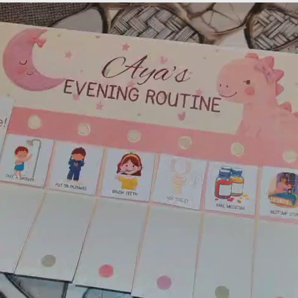 Printable dinosaur daily routine flip chart for Girls & Reward Chart